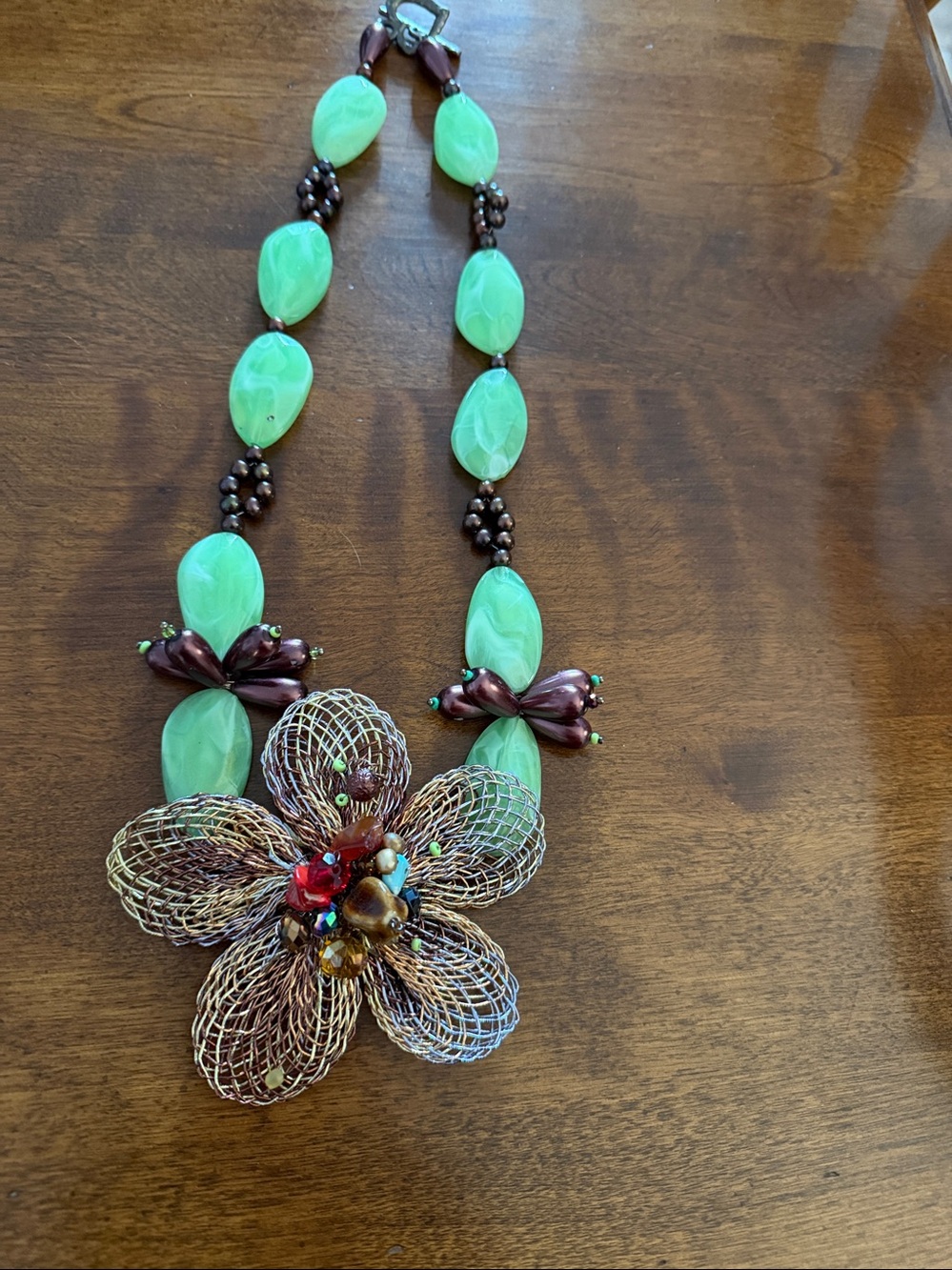 Green and Brown Floral Statement Necklace - Designer Style